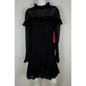 Betsey Johnson Womens Long Sleeve Black Dress Back Zip Rainbow Sparkle Size 4